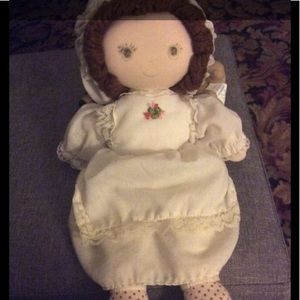 Doll Yarn Hair Soft cloth white dress w/lace Red Polka Dot Feet 13” Long